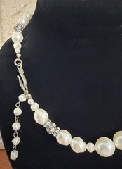 Vintage Unbranded 16 Faux Pearl Necklace with Rhinestone Accents Silver Tone