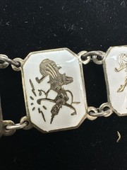 Vintage Siam Sterling Silver White Enamel Dancer Panel Bracelet 32g