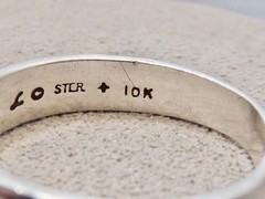 VINTAGE LANDSTROMS STERLING SILVER + 10K ROSE & YELLOW GOLD BAND RING SZ 8.5 5MM