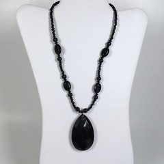 Lot of 5 Black Necklaces Some Vintage Glass Plastic Silver Tone Metal