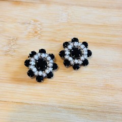 Weiss Earrings Starburst VTG Signed Jet Rhinestone Crystal Clip Round Flower 60s