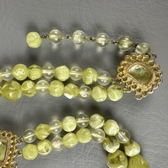 Vintage Necklace Earring Set Lime Green Marbled Lucite Double Strand Clip On