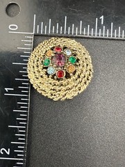 Vintage Judy Lee Clip On Earrings Fruit Salad Rhinestone Gold Tone
