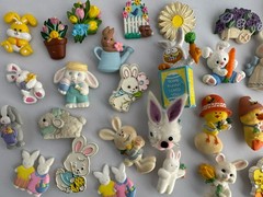 Vintage Jewelry Lot Hallmark Pin Etc 35 Bunny Rabbit Chicks Flowers Whimsical