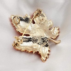 Vintage Stylish Full Micro Pave Yellow Orange Red Crystal Big Maple Leaf Brooch