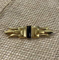Vintage Gold Tone Rectangular ART DECO Faux Black Onyx Brooch Pin 2.5″