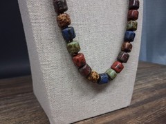 Vintage Picasso Jasper Bead Stone Necklace Colorful Barrel Style Artist Flair