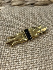 Vintage Gold Tone Rectangular ART DECO Faux Black Onyx Brooch Pin 2.5″
