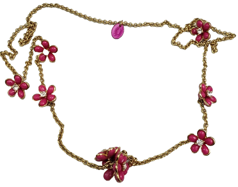 Juicy Couture 34″ Pink Flower Daisy Gold Tone Edges Stamped Tag Barbiecore