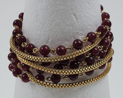 Vintage Gold-Tone Red Carnelian Multi-Chain Beaded Bracelet Fold Over Clasp 7.5″