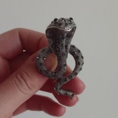 Vintage Black And Gray Pave Rhinestone Cobra Brooch