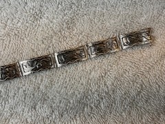 Vintage Chinese Export .900 Silver 7 Panel Bracelet Phoenix Archaistic Design
