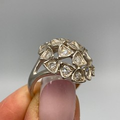 Vintage 925 Sterling Silver CZ Cluster Dome Ring Trilliant Cut Size 6.5 US