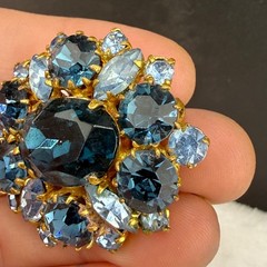 Vintage Rhinestone Brooch Blue Sparkle
