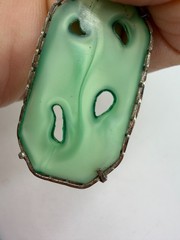 Vintage Necklace Art Deco Green Art Glass FloralBrass Asian Pendant Filigree PJ