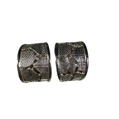 Vintage Clip On Hoop Earrings Silver Tone Textured