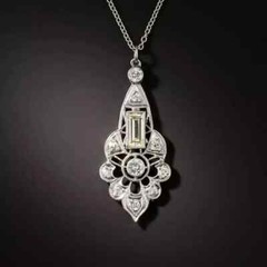 Art Deco Vintage Style 3Ct Lab Created Diamond Wedding 14K White Gold FN Pendant