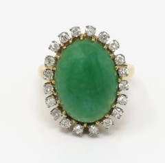 NYJEWEL 18k Two Tone Gold Jade & 20 Diamonds Halo Ring