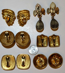 lot 80’s chunky gold tone runway earrings /3 signed Les Bernard,Claiborne, Monet