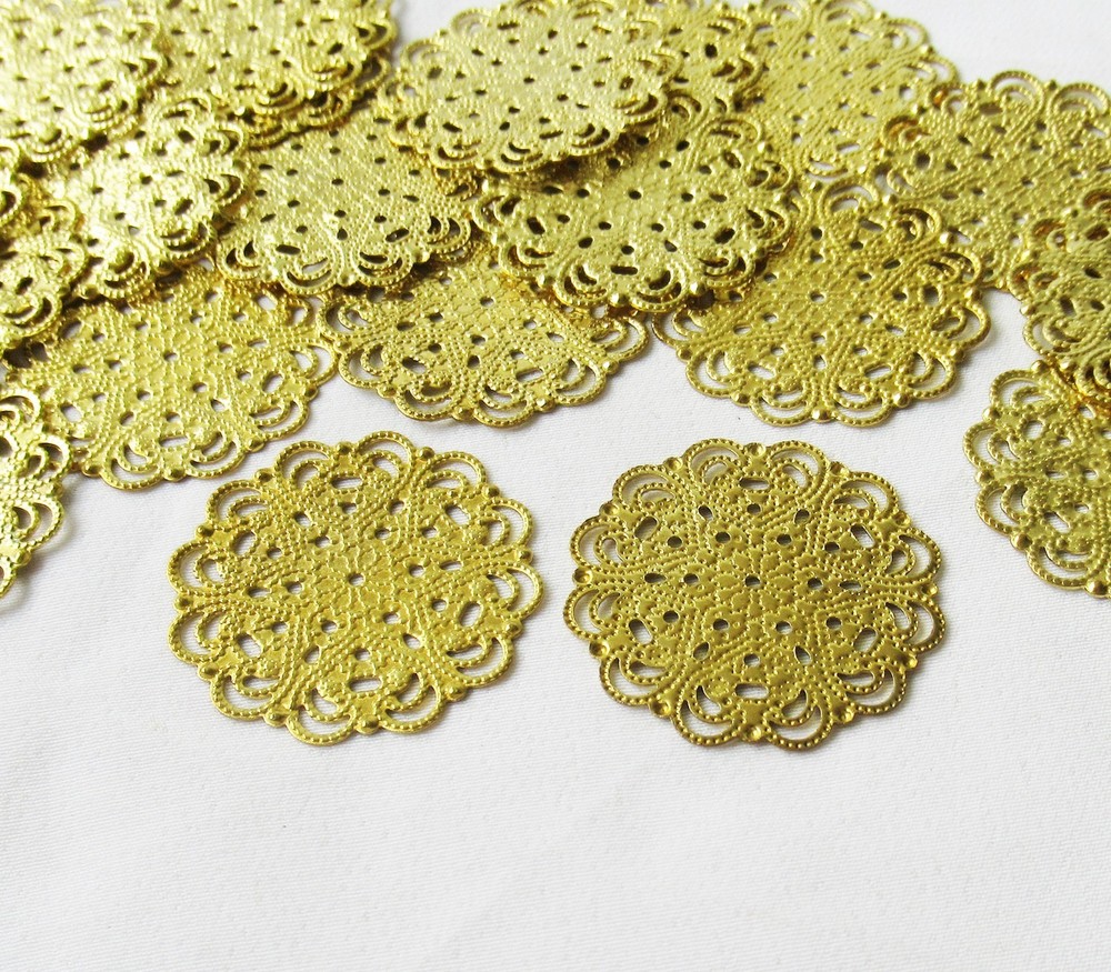50pcs Round Brass Stamping 31mm Flower Filigree Finding DIY Crafts