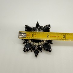 Vintage Brooch Necklace Set Black Glass Clear Rhinestones