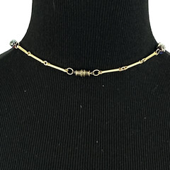 MILLEFIORI bead necklace – vintage Murano glass 28.5″ gold-tone bar link chain