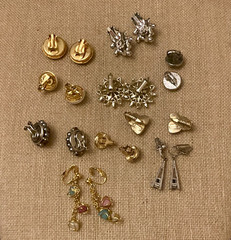 Vintage Clip On Earrings Lot of 10 Many Signed Crown Trifari Avon READ