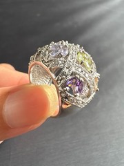 925 Sterling Silver Multi-colored CZ Cocktail Dome Ring Size 6 US