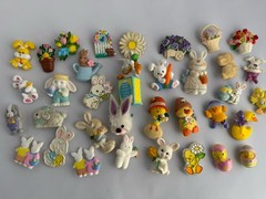 Vintage Jewelry Lot Hallmark Pin Etc 35 Bunny Rabbit Chicks Flowers Whimsical