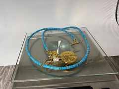 Mayamar (24K Gold Plate) Pearl & Charm Turquoise bead 21″ Necklace Yellow (NEW)