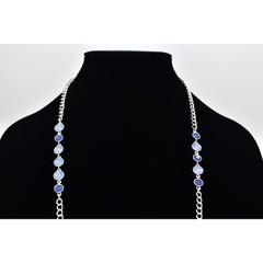 Vintage Station Chain Necklace Sky Blue Crystal Silver Tone Long Y2K BinBJ