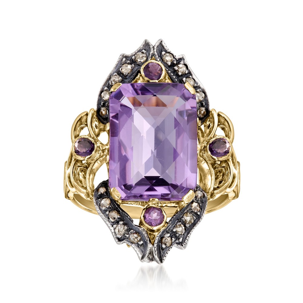 Vint Amy Rng w Diamonds in Silver & 14k Gold Size 7