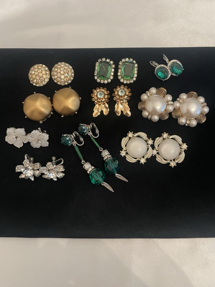 VTG EARRING LOT CLIP PIERCED Lucite Glass Rhinestones 1Pair Sterling Back SEE#15