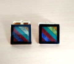 Vintage Gold Tone Square .5″ Multiple Inlays Stunning Men’s Cufflinks