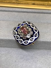 Antique Victorian Cobalt Enamel Old Mine Cut Diamond Tourmaline Brooch