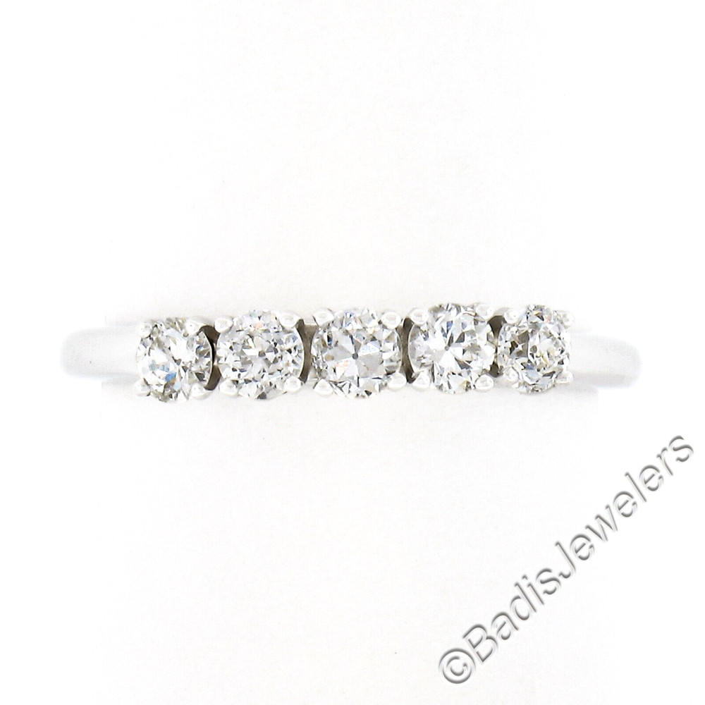 Antique 14k White Gold 0.60ctw European Diamond Prong 5 Stone Wedding Band Ring