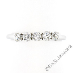 Antique 14k White Gold 0.60ctw European Diamond Prong 5 Stone Wedding Band Ring