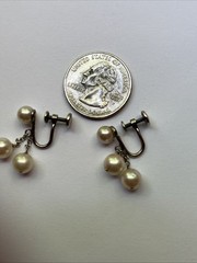 Vintage Silver Pearl Dangle Drop Earrings In Great Shape Simulated Pearls