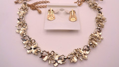 Vintage Signed Sarah Coventry Ivy Leaf Necklace Bracelet and Clip Earring Set