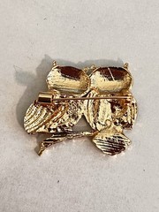 Vintage Style Owl Duo Brooch Pin – Blue & Green Enamel with Rhinestone Accents