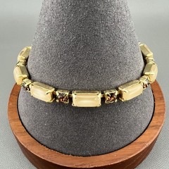 Vintage La Rel Bracelet Glass Rectangle Cabochon Rhinestone Gold Tone Signed 7”
