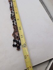 Victorian Revival Copper & Black Beaded Pendant Necklace 24″