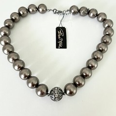 NWT Birch Hill Glass Faux Pearl Chunky Gray Beaded Statement Necklace