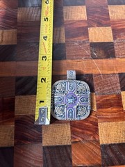 Vintage Style Ornate Square Pendant w/ Blue & Purple Accents – 1.5” – No Chain