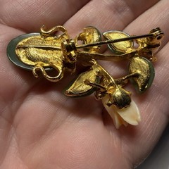 Jade Coral Pearl Brooch Pin Vintage Gemstone Jewelry
