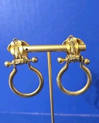 Vintage Matte Gold Tone Door Knocker Donna Karen D.K.N.Y Clip On Earrings 1980s