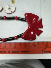 Vtg Flying Colors Red Bow Matching Earrings Ornaments Necklace ND