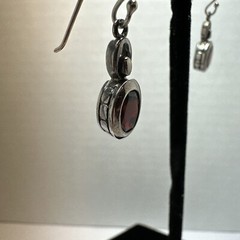 LUC 925 Garnet Bezel Set Earrings Sterling Dangle Drop Vintage 24mm Long