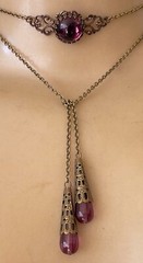 Vintage Necklace Art Nouveau Amethyst Cabochon Pendant Czech Glass Lariat