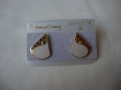 VINTAGE SAMUEL HUANG CLOISONNE RETRO ABSTRACT TEARDROP BROWN & BEIGE EARRINGS